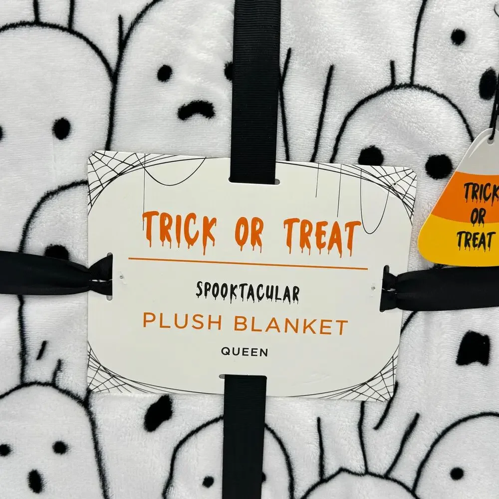 Trick Or Treat Spooktacular Stacked Ghosts QUEEN Size Blanket Halloween NEW